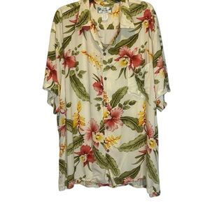 Two Palms Men’s Hawaiian Shirt XXL Tropical Floral Rayon Made in Hawaii Aloha